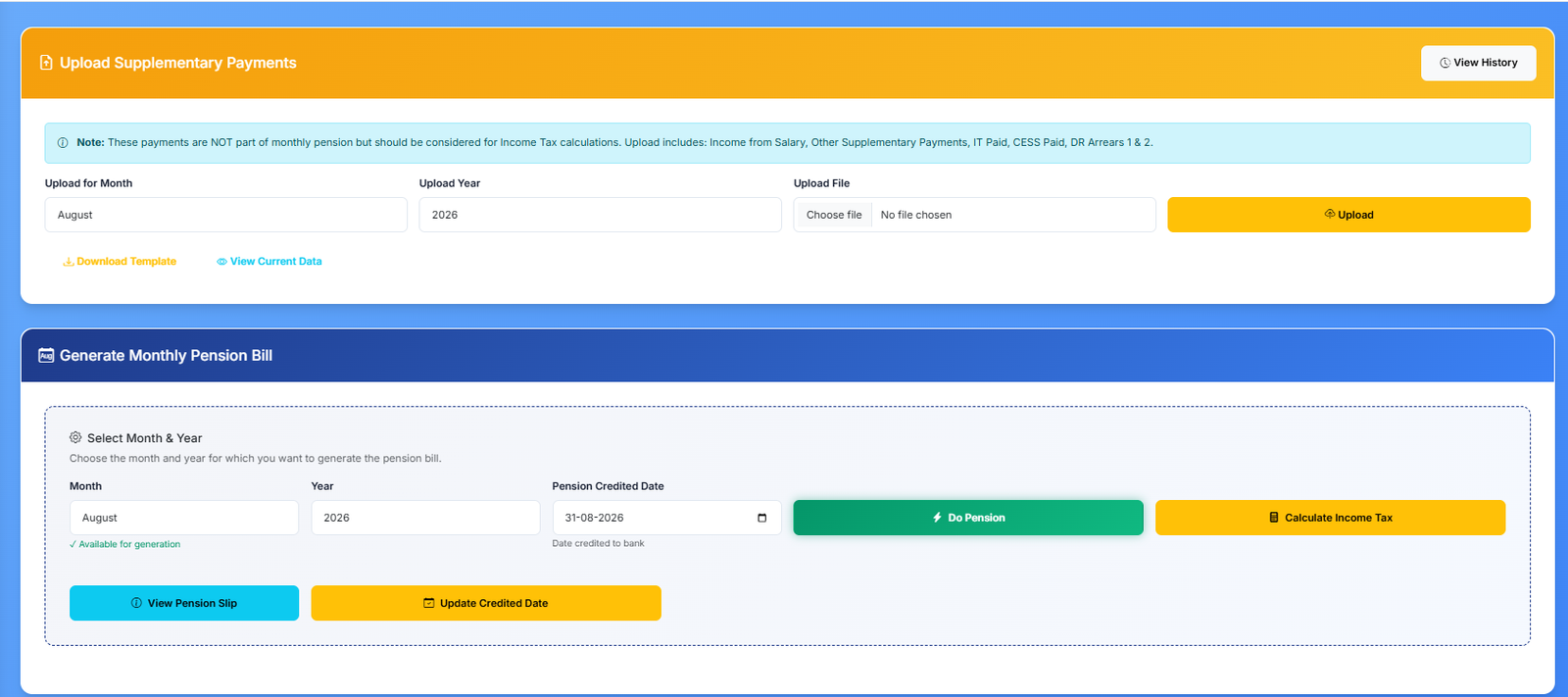 Monthly Pension Bill Generation